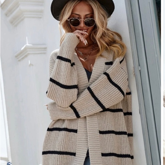 SHEIN Sweaters - 🎄 SHEIN Frenchy Striped Pattern Drop Shoulder Open Front Cardigan size M